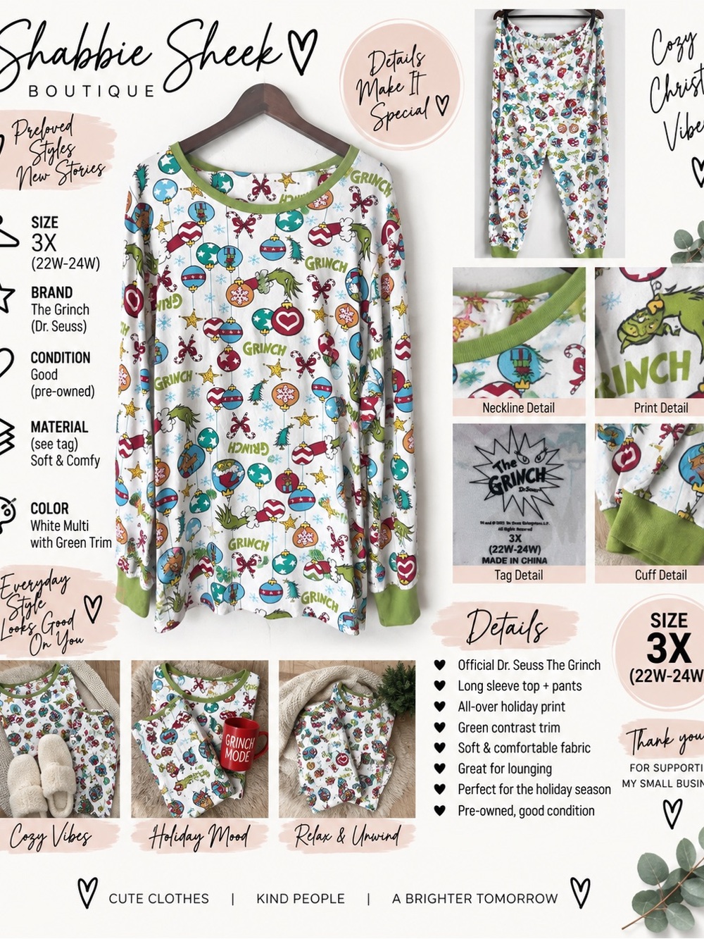 The Grinch Dr. Seuss 2-Piece Pajama Set Women’s 3X 22W-24W Christmas Holiday